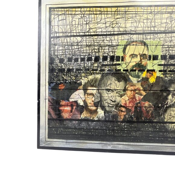 Handmade Trevor Williamson Abstract Canvas Painting Unique Faces & Textured Line - Picture 3 of 10